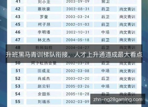 升班黑马青训梯队衔接,人才上升通道成最大看点 升班黑马青训梯队衔接,人才上升通道成最大看点